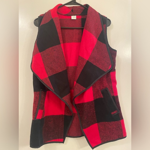 Buffalo plaid open front sleeveless vest - Picture 3 of 7